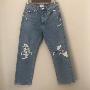 Agolde 90s Distressed Mid Rise Loose Fit Wide Leg Denim Jeans Size 29